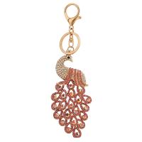 Rhinestone Zinc Alloy Key Chain, Peacock, gold color plated, with rhinestone 