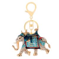 Rhinestone Zinc Alloy Key Chain, Elephant, gold color plated, with rhinestone 