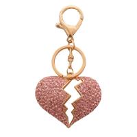 Rhinestone Zinc Alloy Key Chain, Heart, gold color plated, with rhinestone 
