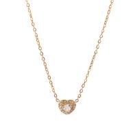 Cubic Zirconia Stainless Steel Necklace, 314 Stainless Steel, with 5.5cm extender chain, Heart, Vacuum Ion Plating, fashion jewelry & micro pave cubic zirconia & for woman, golden, 7mm cm 