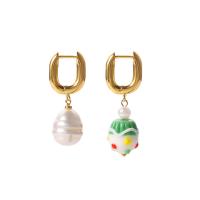 Asymmetric Earrings, 314 Stainless Steel, with Plastic Pearl, Vacuum Ion Plating, fashion jewelry & for woman  