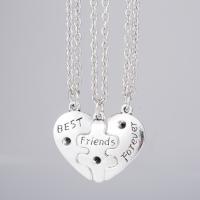 Rhinestone Zinc Alloy Necklace, Heart, antique silver color plated, Unisex & with letter pattern & with rhinestone Approx 50 cm 