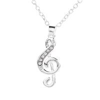 Rhinestone Zinc Alloy Necklace, Music Note, silver color plated, for woman & with rhinestone Approx 49 cm 