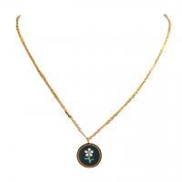 Stainless Steel Jewelry Necklace, 304 Stainless Steel, Flat Round, real gold plated, with flower pattern & for woman & enamel Approx 45 cm 