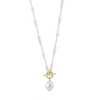 Natural Freshwater Pearl Necklace, Titanium Steel, with Freshwater Pearl, real gold plated, fashion jewelry & for woman Approx 50-60 cm 