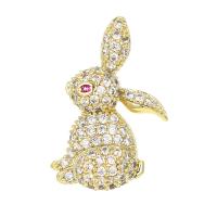 Cubic Zirconia Brooch, Brass, Rabbit, real gold plated, micro pave cubic zirconia & for woman 