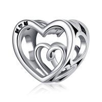 Zinc Alloy European Beads, Heart, plated, DIY & hollow, silver color, 15mm 
