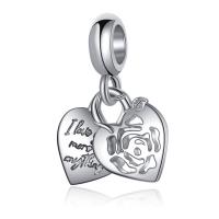 Zinc Alloy European Pendants, Heart, plated, DIY & with letter pattern, silver color, 10-30mm 