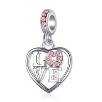 Zinc Alloy European Pendants, Heart, plated, DIY & with rhinestone & hollow, silver color, 10-30mm 