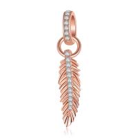 Zinc Alloy European Pendants, Feather, rose gold color plated, DIY & with rhinestone, 10-30mm 