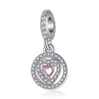 Zinc Alloy European Pendants, plated, DIY & with rhinestone & hollow, silver color, 10-30mm 