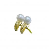 Freshwater Pearl Brass Earring, with Brass, fashion jewelry & for woman & with rhinestone, 10mm 
