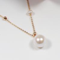 Freshwater Pearl Brass Necklace, with Copper Alloy, real gold plated, fashion jewelry & for woman, 3-4mm,9-10mm Approx 45 cm 