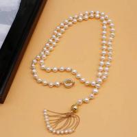Freshwater Pearl Brass Necklace, with Brass, real gold plated, fashion jewelry & for woman, white, 6.5-7.5mm,4-5mm Approx 80 cm 