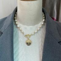 Freshwater Pearl Brass Necklace, with Brass, fashion jewelry & for woman, white Approx 17 Inch 