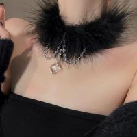 Fashion Choker Necklace, Zinc Alloy, with Ostrich Feather & Crystal, with 2.36inch extender chain, handmade, fashion jewelry & for woman Approx 13.77 Inch 