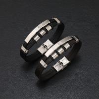 PU Leather Cord Bracelets, 304 Stainless Steel, with leather cord, fashion jewelry & Unisex Approx 21-23 cm 