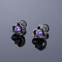 Stainless Steel Cubic Zirconia Stud Earring, 316L Stainless Steel, fashion jewelry & micro pave cubic zirconia & for woman, purple 