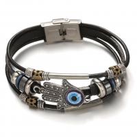 Evil Eye Jewelry Bracelet, PU Leather, with 304 Stainless Steel & Zinc Alloy, plated, three layers & fashion jewelry & Unisex Approx 8.27 Inch 