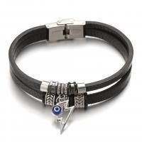 Evil Eye Jewelry Bracelet, PU Leather, with 304 Stainless Steel & Zinc Alloy, Double Layer & Unisex & enamel Approx 8.27 Inch 