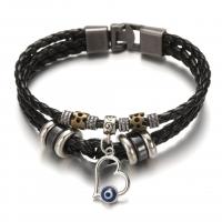 Evil Eye Jewelry Bracelet, PU Leather, with Zinc Alloy, fashion jewelry & multilayer & Unisex Approx 8.27 Inch 