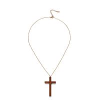 Stainless Steel Jewelry Necklace, 304 Stainless Steel, with Wood, with 1.97inch extender chain, Cross, fashion jewelry & for woman Approx 17.72 Inch 