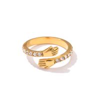 Cubic Zirconia anillo de dedo de acero inoxidable, 314 acero inoxidable, Mano, Recubrimiento iónico al vacío, micro arcilla de zirconia cúbica & para mujer, dorado, 2.3x21.5mm, Vendido por UD