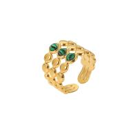Stainless Steel Finger Ring, 314 Stainless Steel, with Malachite, Vacuum Ion Plating, fashion jewelry & for woman, golden 