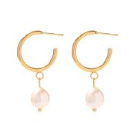Freshwater Pearl Drop Earring, 314 Stainless Steel, with Freshwater Pearl, Vacuum Ion Plating, fashion jewelry & for woman, 20.39mm,11.8mm 
