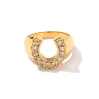 Cubic Zirconia anillo de dedo de acero inoxidable, 314 acero inoxidable, Letra U, Recubrimiento iónico al vacío, diverso tamaño para la opción & micro arcilla de zirconia cúbica & para mujer, dorado, 13mm, tamaño:6-8, Vendido por UD