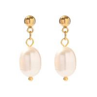 Freshwater Pearl Drop Earring, 314 Stainless Steel, with Freshwater Pearl, Vacuum Ion Plating, fashion jewelry & for woman, 11mm 