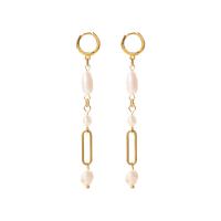 Freshwater Pearl Drop Earring, 314 Stainless Steel, with Freshwater Pearl, Vacuum Ion Plating, fashion jewelry & for woman 