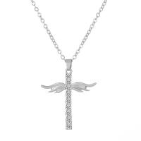 Zinc Alloy Necklace, with 1.96 inch extender chain, Cross, platinum color plated, for woman & with rhinestone Approx 18.89 Inch 