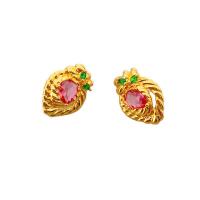 Rhinestone Brass Stud Earring, 18K gold plated, for woman & with rhinestone 12.8mm 