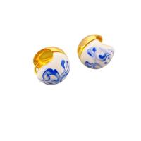 Brass Huggie Hoop Earring, Round, 18K gold plated, Hand-Painted Enamel Glaze & for woman, white, 21.5mm 