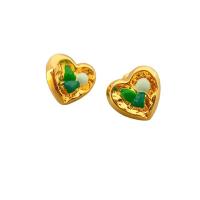 Brass Stud Earring, Heart, 18K gold plated, for woman & enamel 