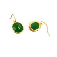 Gemstone Drop Earring, Brass, with Green Calcedony, 18K gold plated, for woman 