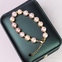bracelet en laiton de perle d'eau douce cultivée, avec laiton, avec 1.97inch chaînes de rallonge, bijoux de mode & pour femme, multicolore, 8-9mm Environ 6.3 pouce, Vendu par PC
