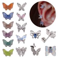 Stainless Steel Cubic Zirconia Stud Earring, 304 Stainless Steel, Butterfly, Unisex & micro pave cubic zirconia 0.8*6*3mm 