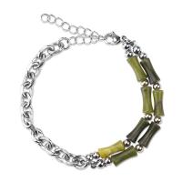 Jade Bracelets, Titanium Steel, with Jade, with 1.97inch extender chain, fashion jewelry & for woman, original color, 1.2*0.4cm Approx 7.09 Inch 