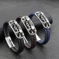 PU Leather Cord Bracelets, 304 Stainless Steel, with leather cord, fashion jewelry & for man 