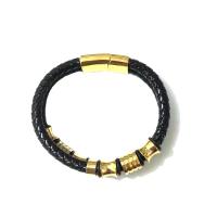 Cowhide Bracelets, Titanium Steel, with cowhide cord, fashion jewelry & for man, golden Approx 8.66 Inch 