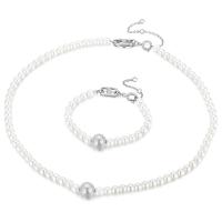 Fashion Stainless Steel Jewelry Sets, Plastic Pearl, bracelet & necklace, with 304 Stainless Steel, plated, 2 pieces & fashion jewelry & for woman 6mm Approx 6.69 Inch, Approx 18.9 Inch 