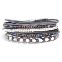 Wrap Bracelets, Zinc Alloy, with Leather & Freshwater Pearl & 304 Stainless Steel, fashion jewelry & multilayer & for woman, silver color Approx 38 cm 