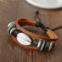 Cowhide Bracelets, Zinc Alloy, with cowhide cord & Trumpet Shell, with 2.36inch extender chain, multilayer & Unisex Approx 6.69 Inch 