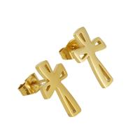 Titanium Steel Earrings, Cross, 18K gold plated, fashion jewelry & for woman, golden, 16mm 