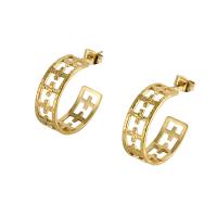 Titanium Steel Earrings, 18K gold plated, fashion jewelry & for woman, golden, 24mm 