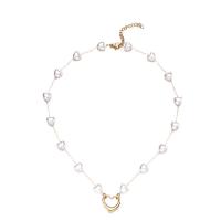 Plastic Pearl Necklace, 304 Stainless Steel, with Plastic Pearl, with 1.97inch extender chain, Heart, fashion jewelry & for woman 16mm Approx 15.75 Inch 