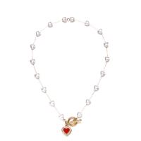 Plastic Pearl Necklace, 304 Stainless Steel, with Crystal & Plastic Pearl, Heart, fashion jewelry & for woman & enamel, golden, 8mm,15*18mm Approx 17.72 Inch 