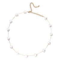 Plastic Pearl Necklace, 304 Stainless Steel, with Plastic Pearl, with 3.94inch extender chain, Heart, fashion jewelry & for woman 8mm Approx 13.78 Inch 